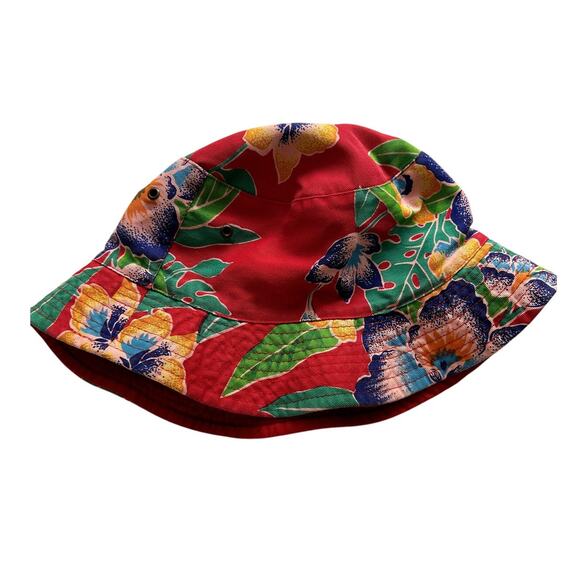 Vintage AG Bucket Hat Cap Red Floral Boho Tropical Hawaiian Beach Summer Cotton main image 4